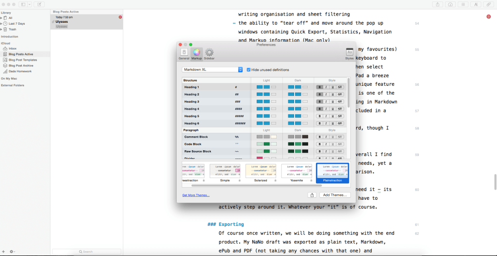 Style and theme options in preferences on Mac.